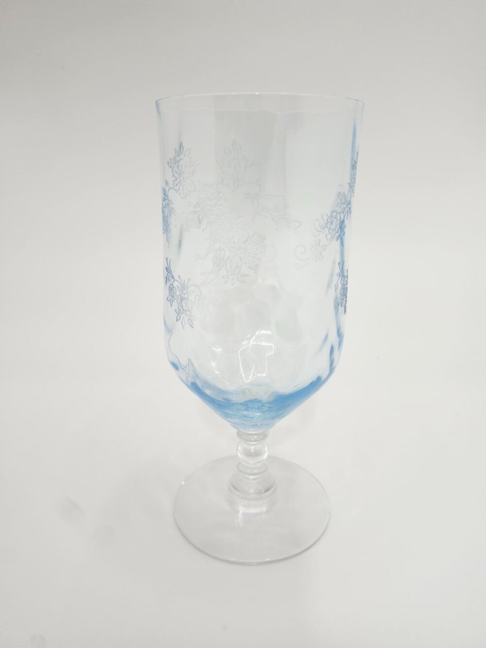 Vintage Fostoria Serenity Blue Etched Crystal Glass Tea Glass
